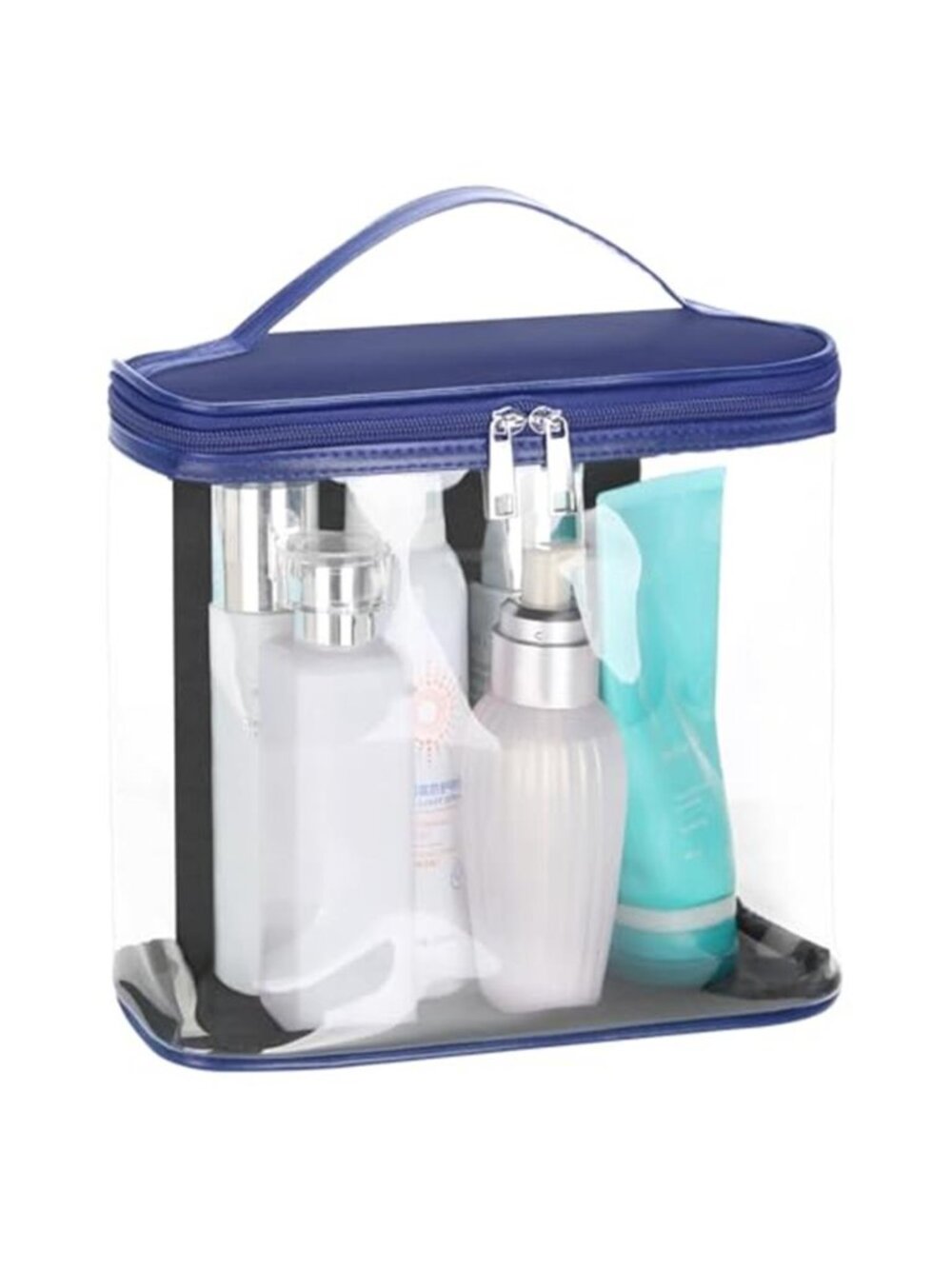 Clear Travel Bag Toiletry Bag Large PVC Makeup Cosmetic Zipper Pouch Blue TSA